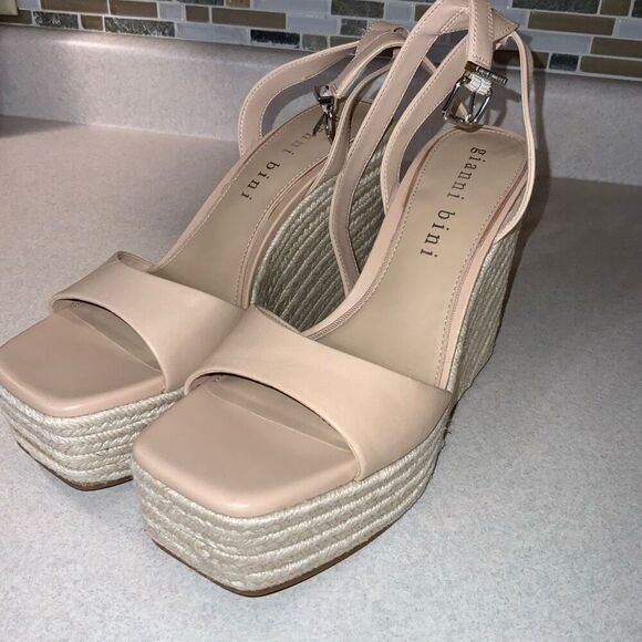 Gianni Bini Senna Leather Jute Platform Wedge Sandals Size 10 - Picture 4 of 6
